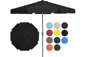 JEAREY 9FT Patio Umbrellas Outdoor Large Market Umbrella With Push Button Tilt and Crank Lift System 8 Sturdy Ribs UV Protection Waterproof Sunproof Black