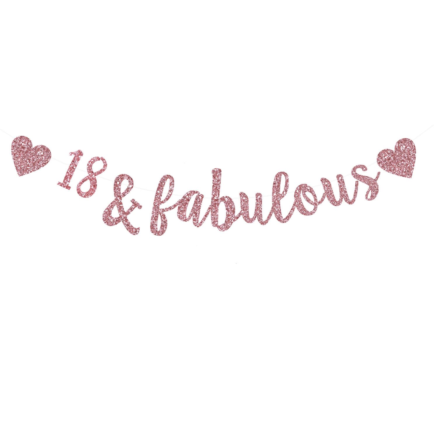 Photo 1 of 18 & Fabulous Banner, Rose Gold Glitter Bunting Sign for Happy 18th Birthday,18th Wedding Anniversary Decorations Cheer to 18 Years Old Party Decoration Supplies.(Pre-Strung)