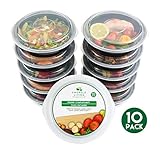 [10 pack] Round BPA Free Meal Prep Containers. Reusable Plastic Food Containers with Lids. Stackable, Microwavable, Freezer & Dishwasher Safe Bento Lunch Box Set + EBook [680 mL]
