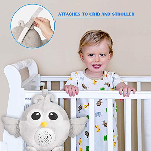 BEREST Baby Sleep Soother Owl, Baby White Noise and Toddler Sleep Aid Night Light, Lullaby Sound Machine - Sleep Sound Toys, Portable Stuffed Projector Owl, Baby Sleep Aid Toy (Gray)
