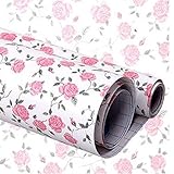 Valleycomfy Waterproof and Dustproof PVC Self-Adhesive Shelf Liner Drawer Contact Paper Perfect For Drawer, Furniture, Wall Decoration, 17x78 Inches, Pink Peony