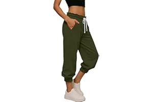 Joggers for Women Cuffed Bottoms Sweatpants with Pockets High Waist Athletic Cropped Pants Workout Lounge Slacks