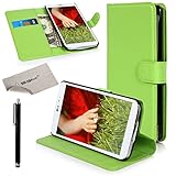 LG G3 Cover, SGM Premium PU Leather Wallet Stand Case Cover For LG G3 (2014) With SGM Cleaning Cloth + Black Stylus (Green)