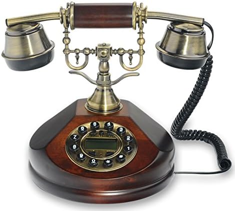 European antique phone Old fashioned telephone Solid wood creative home landline Pastoral style-dark brown