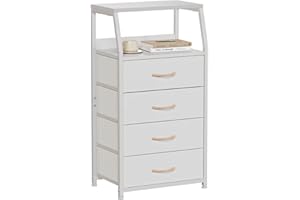 Furnulem Tall 4 Drawers Dresser, Vertical Storage Tower for Bedroom, Hallway, Entryway, Nursery, Closet Organizer, Nightstand Bedside Table Furniture, Sturdy Steel Frame, Wood Top, White