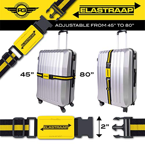 Luggage Straps, Adjustable Non-Slip Baggage Belts- Suitcase Bands For Travel Bag (1 Strap, Yellow Stripe 1pk)