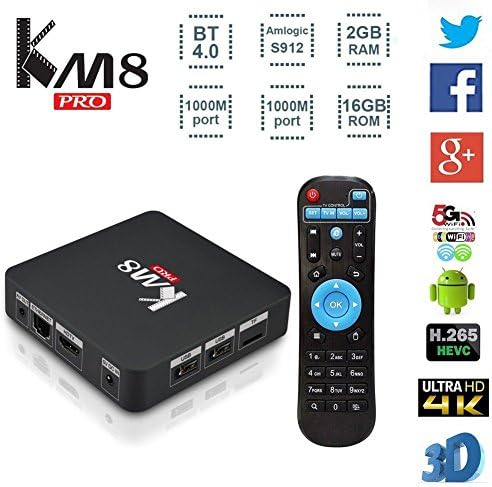MaQue Android TV Box KM8 PRO Smart TV Box Android 6.0 Amlogic S912 Octa-core 64 Bit 2GB 16GB VP9 H.265 UHD 4K Mini PC 2.4G &amp; 5G Wi-Fi 1000M LAN Airplay Miracast Bluetooth 4.0 HD Set-Top Box