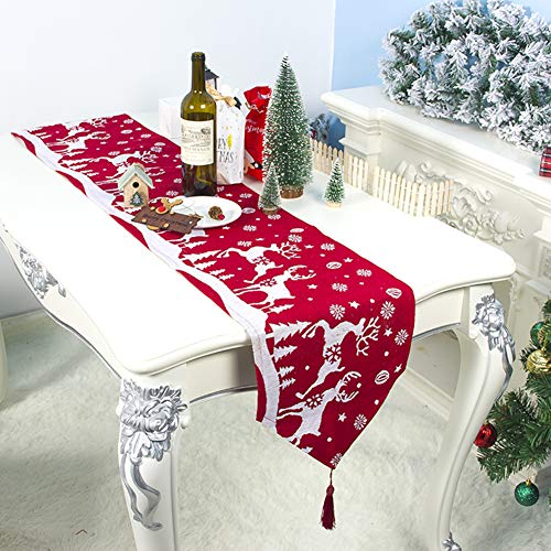 Airoads Christmas Table Runner 12x79 Inch, Linen Decorative Table Cloth with Elk, Christmas Tree, Snowflake for Christmas Holiday Dinner Party Home Decorations