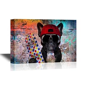 Skateboard Dog with Skateboard on Abstract Background
