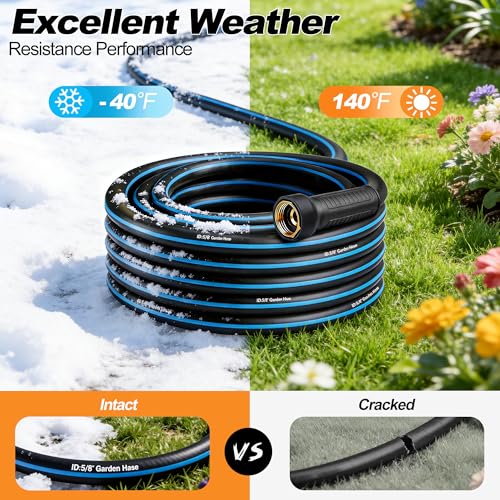 Heavy Duty Rubber Garden Hose 5/8" x 100FT, Non-Expandable Kink-Free Water Hose with Leak-Proof 3/4" Fittings for Yard Lawn and Car Wash
