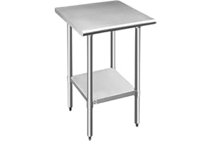 ROCKPOINT Stainless Steel Table for Prep & Work 24x24 Inches, NSF Metal Commercial Kitchen Table with Adjustable Under Shelf and Table Foot for Restaurant, Home and Hotel