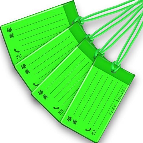 Luggage Tags 4 PACK, KSEV Travel Tags, ID Labels, Name Card Holder for Baggage Bags Suitcases Backpacks (Green)