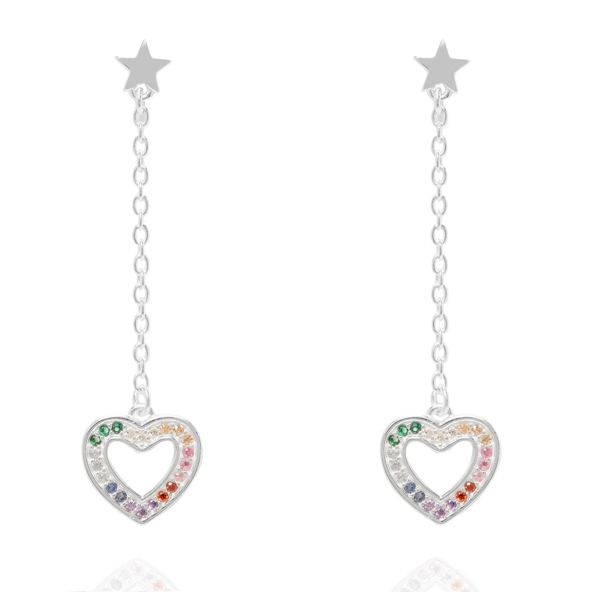 Annie Oak Womens 925 Silver Love Heart Rainbow Drop Earrings