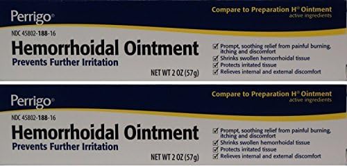 Hemorrhoidal Pain Relief Ointment Generic for Preparation H for Fast Relieves of Internal and External Hemorrhoid Symptoms 2 oz. Per Tube Pack of 2 Total 4 oz. by PERRIGO PHARMACEUTICALS