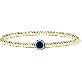 Gold Beaded Evil Eye Bracelets,14k Stainless Steel Gold Plated Dainty Beaded Evil Eye Bracelet for Women,Trendy Dainty Jewelry Gifts Gold Evil Eyes Protection Bracelet,Gifts for Women Accessories