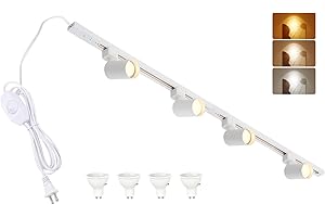 Hiiglxii 3-Color Plug in Track Lighting with Power Cord, 4-Light GU10 Dimmable Track Lighting Kit with Track Rail, Kitchen LE