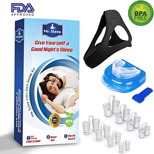 Snoring Solution,3 in 1 Anti Snoring Devices,Nose Vents,Nasal Dilators,Anti Snoring Mouthpiece,Snoring Mouth Guard,Anti Snoring Chin Strap Included,Snore Stopper-Designed by Mr.Sleep