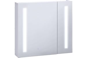 kleankin LED Medicine Cabinet with Mirror and Lights, 27.5" x 25.5" Lighted Bathroom Wall Cabinet, Bathroom Mirror Cabinet wi