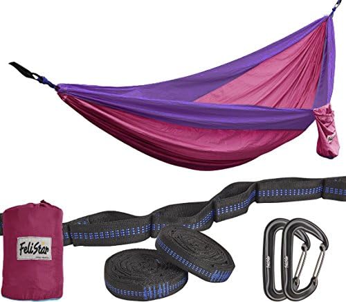 Hammock - Camping Double Hammock- Portable Parachute Nylon Hammock With Tree Straps &amp; Alloy Carabiners For Backpacking Garden, Backyard,Hiking &amp;Traveling (Fuchsia/Purple, DOUBLE)