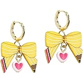Pencil Bow Earrings for Women Teacher Earrings Pencil Bow Heart Trnedy Preppy Dangle Drop Earrings Back To School Teacher Appreciation Jewelry Gifts 