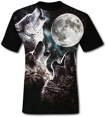 Men's Customized Three-Wolf-Moon Short Sleeve Tshirts Tee For Men Black XL