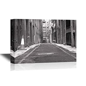 Quiet Lane Among Buildings in Black and White