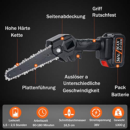 Mini Kettensäge, Kettensäge Elektro Akku Handkettensäge 36V 6 Zoll Akku Säge für Gartenbaum Landwirtschaft, und Ranch… – Bild 3