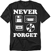 Popfunk Never Forget Cassette VHS CD T Shirt Funny Retro Technology Nostalgia Tee for Men or Women, Unisex Adult