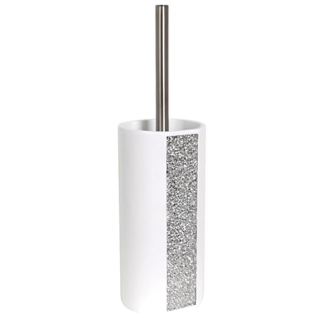 MSV Bad Serie Luanda WC Bürste Toilettenbürste Klobürste WC Garnitur aus Keramik Weiß Glitzer