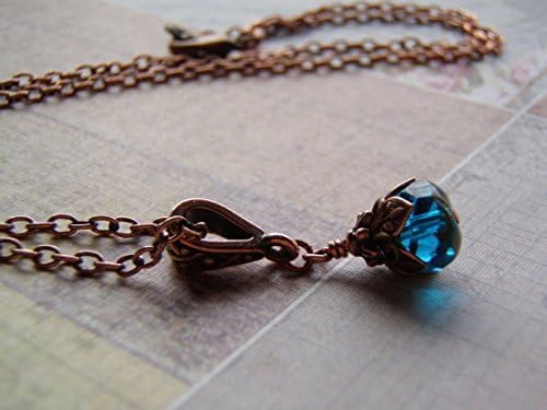 Island Girl Necklace 9 x 6 mm Glass Dangle 18 inch Copper Cable Chain Capri Blue