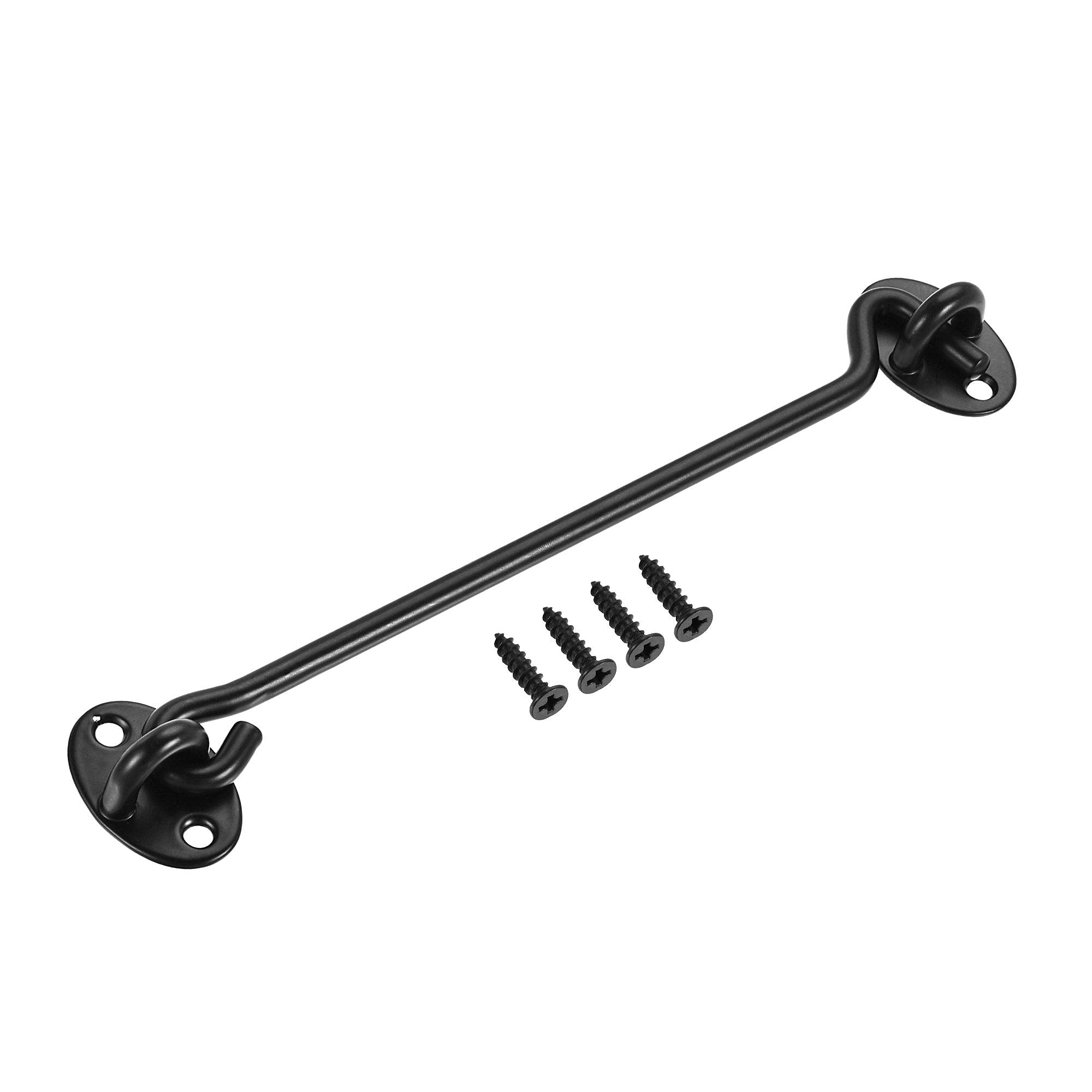 sourcing map 8" Cabin Hook Eye Latch Gate Door Swivel Window Hook 201 Stainless Steel with Screws Black