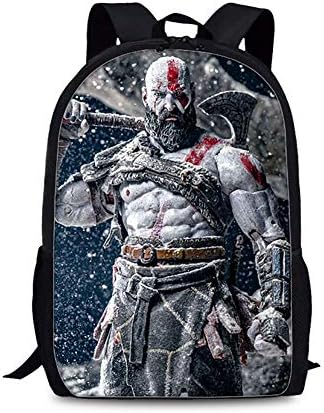 God of war Pattern School Backpack Casual Laptop Rucksack for Boys and Girls 17 Inch