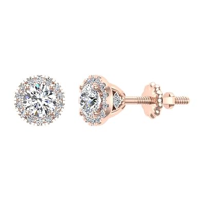 Amazon Com Highlighted Cone Halo Diamond Earrings Studs 14k Rose