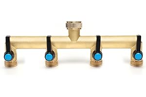 OPERMAXER Brass Garden Hose Splitter, 4 Way Faucet Diverter with Extension Handles and Individual On/Off Valve, Outdoor Home Hose Pipe Tap Splitter, 3/4-Inch Female Inlet and 3/4-Inch Male Outlet