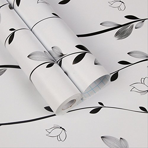 Self Adhesive White Leaf Decorative  Vinyl Shelf Drawer Liner Home Decor Wallpaper 17x118 inch - Thumbnail 3