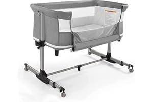 Baby Bassinet Bedside Sleeper Bedside Crib,3 in 1 Travel Baby Crib with Portable Bag,Gray