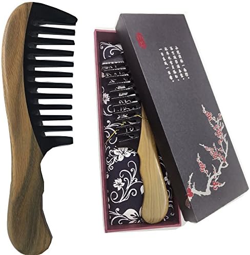 Wood Crafts Green Sandalwood and Black Buffalo Horn Splicing Comb, Hair Loss, Relieve Tension