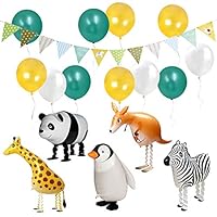 ETLEE Jungle Safari Party Supplies - Walking Animal Balloons & Multicolor Triangle Flag Banner & Latex Balloons for Zoo Theme BBQ Birthday Party Decorations