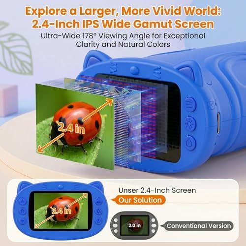Microscope Enfant, Microscope Numérique Portable 1000X 4K avec Écran IPS 2,4", 8 LED, USB Rechargeable, Jouet Éducatif Scientifique STEM, Cadeau Anniversaire Fille Garçon 3-12 Ans, Bleu