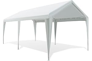 Gardesol Carport, 10X20ft Heavy Duty Car Canopy with Powder-Coated Steel Frame, Easy to Assemble Portable Garage for Car, Boat, Party Tent with 180g PE Tarp for Wedding, Garden, 6 Legs, White