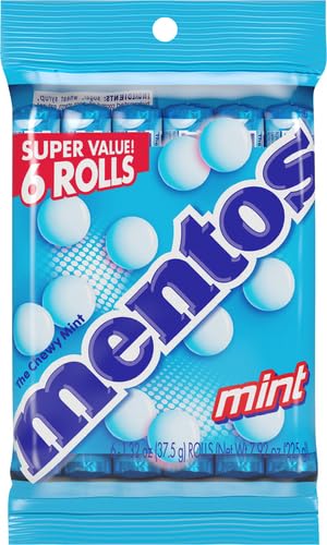 Mentos Chewy Mint Candy Roll, Mint, Bulk, Party, Non Melting, 1.32 ounces, 14 pieces (Pack of 6)