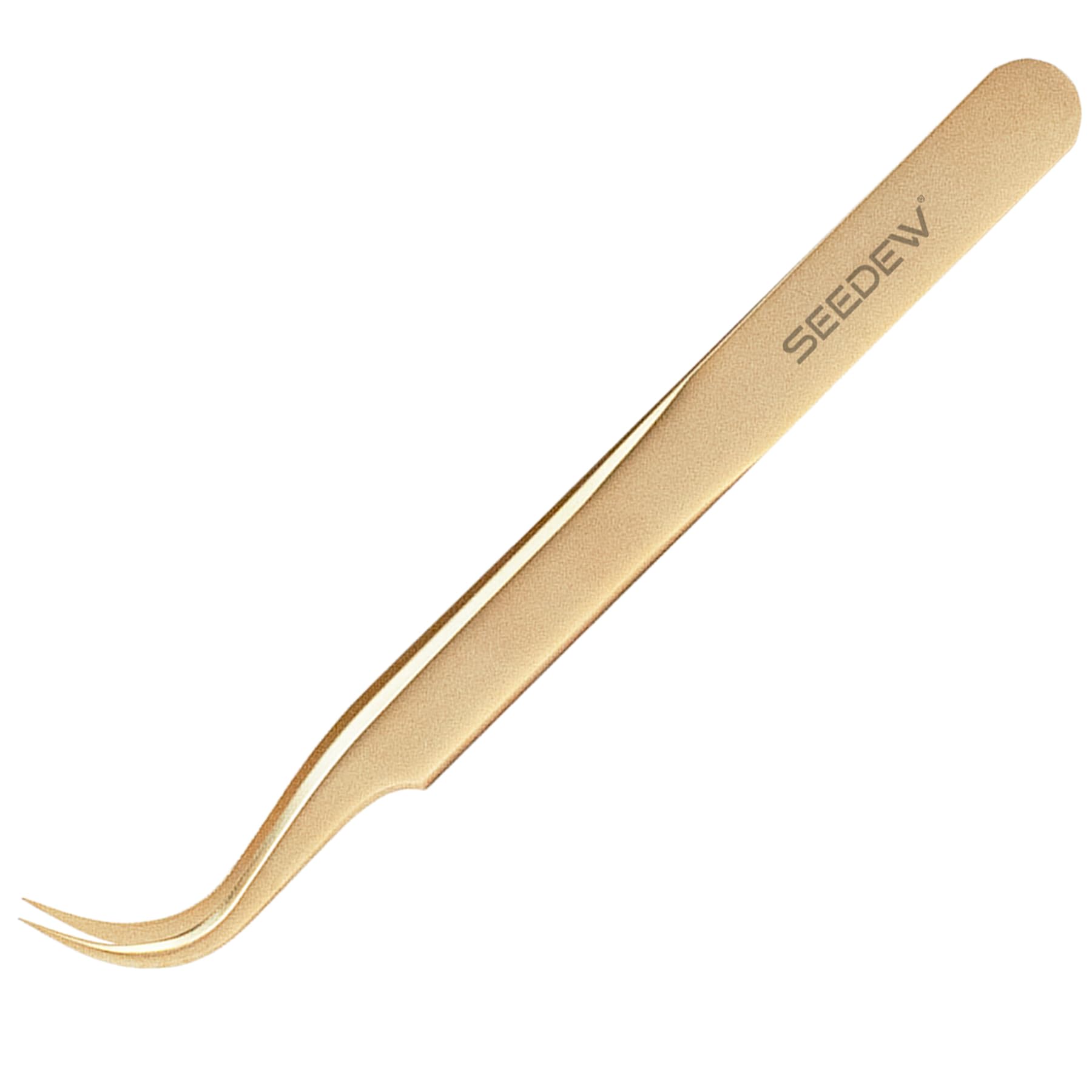 SEEDEW Curved Pointy Tweezer - Stainless Steel, 1 Pc, Professional Lash Application Tool for Lash Tech, Beginner (Golden) — image 1