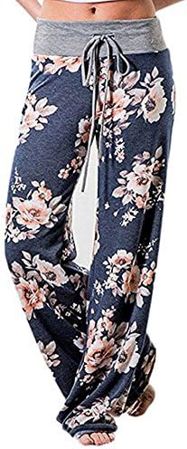 NECOOER Women's American Flag Floral Drawstring High Waist Wide Leg Pants Plus Size(XXX-L,Blue)