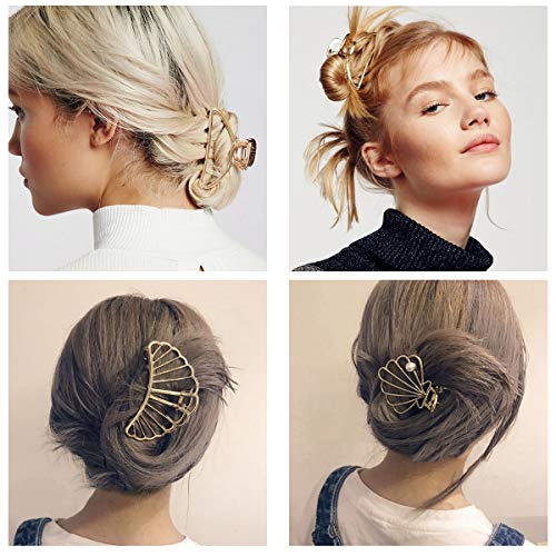 8 Pack Chic Gold Metal Hair Claw Clip Hair Clips for Women and Girls-Womens Stylish Jaw Clips Hair Grip Hairgrip for Girls Golden Hair Barrettes For Women Hairstyles with Thick Hair - Thumbnail 2