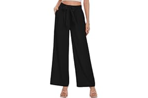 UEU Women's Wide Leg Casual Dress Pants High Waisted Adjustable Tie Knot Business Work Trousers with Pockets