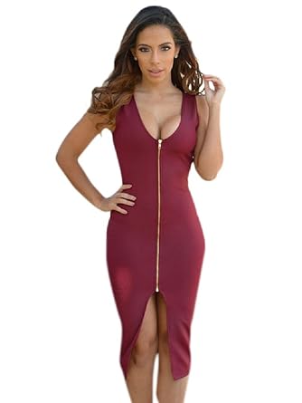 zip up front bodycon dress