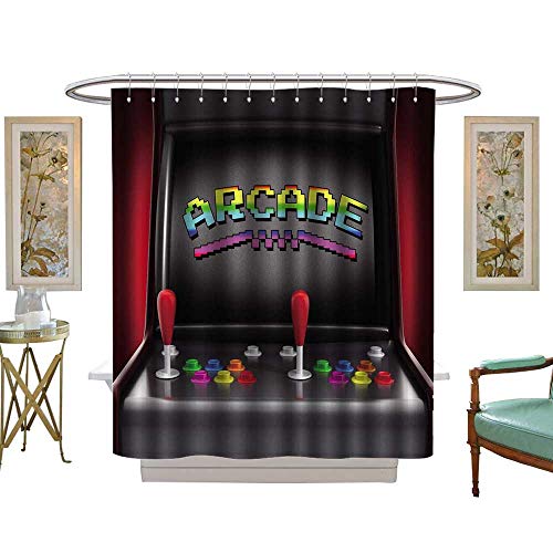 luvoluxhome Shower Curtains Mildew Resistant Vintage Arcade with joysticks and Push Buttons for Two People W36 x L72 Satin Fabric Bathroom Washable