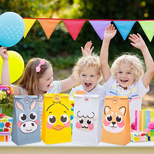 LOVESTOWN 32PCS Farm Animal Party Favor Bags, Goodie Bags with Stickers Treat Bags for Farm Birthday Party Baby Shower Barnyard Gift Bags