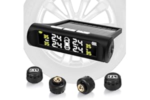 Mieaoll Tire Pressure Monitoring System, TPMS for RV and Trailer, Solar Powered TPMS with LCD Display, 4 Sensors, Real-Time Pressure and Temperature Monitoring, Easy to Use (0~87 PSI)
