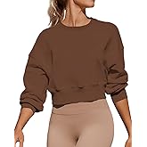 Joywayco Women's Long Sleeve Round Neck Cropped Sweatshirts Cute Loose Fit Pullover Tops
